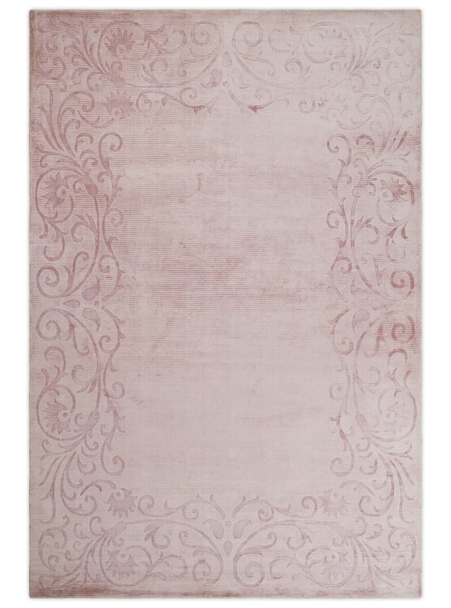 4x6 and 6x9 Hand Woven and Carved Pink Floral Art Silk Rug | KNT2 - The Rug Decor