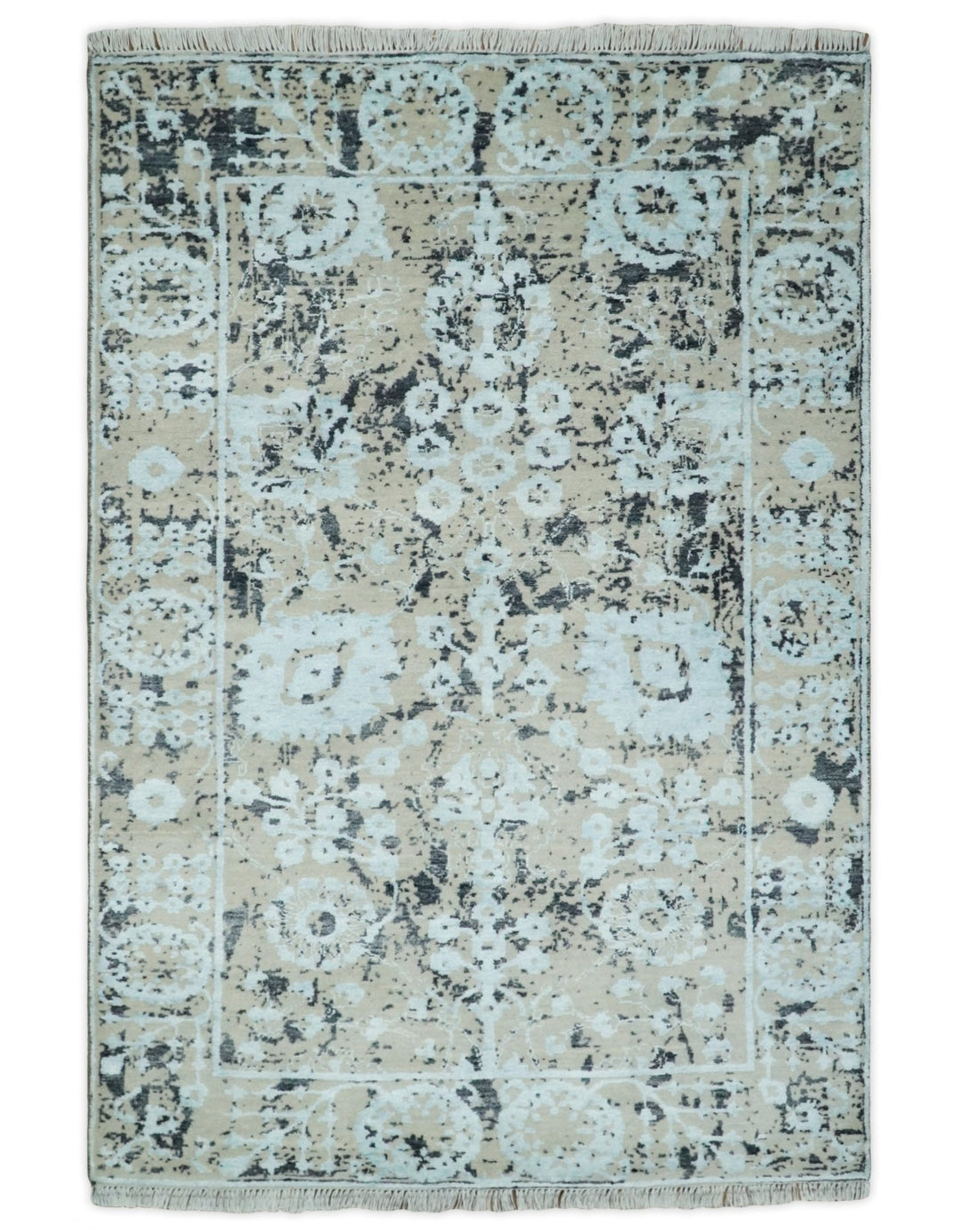 4x6 Fine Hand Knotted Camel and Black Traditional Vintage Persian Style Antique Wool and Bamboo Silk Rug | AGR10 - The Rug Decor