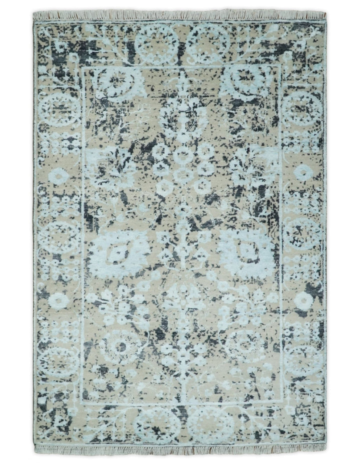 4x6 Fine Hand Knotted Camel and Black Traditional Vintage Persian Style Antique Wool and Bamboo Silk Rug | AGR10 - The Rug Decor