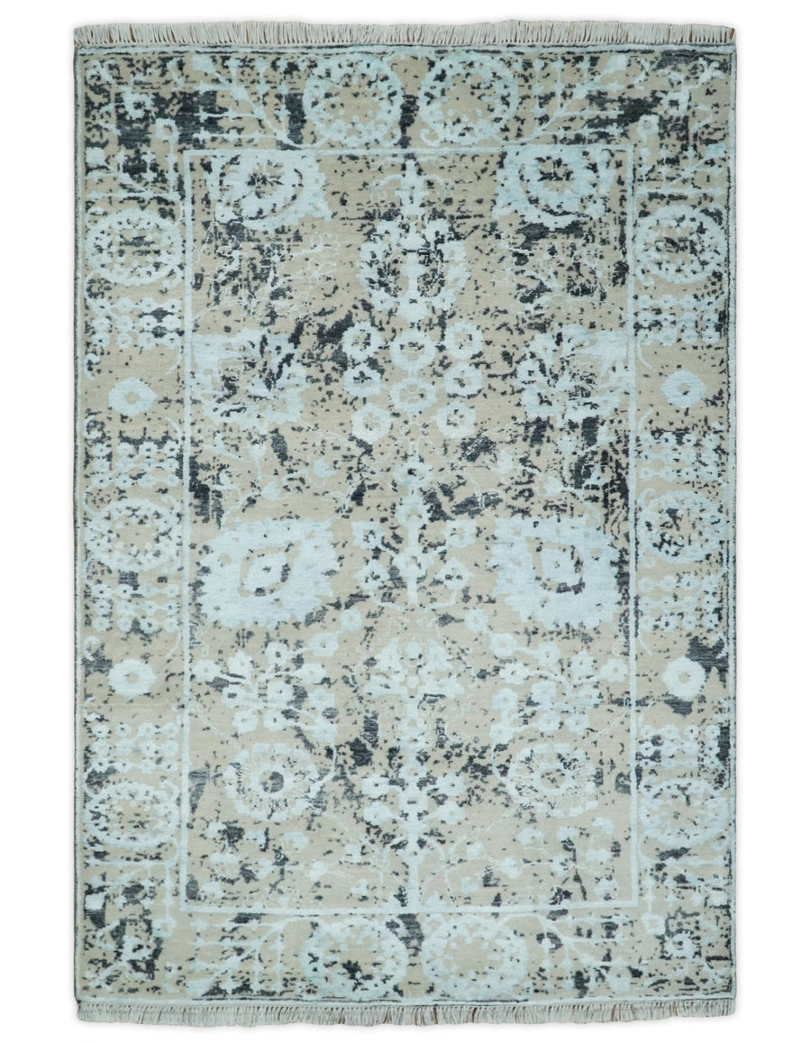 4x6 Fine Hand Knotted Camel and Black Traditional Vintage Persian Style Antique Wool and Bamboo Silk Rug | AGR10 - The Rug Decor