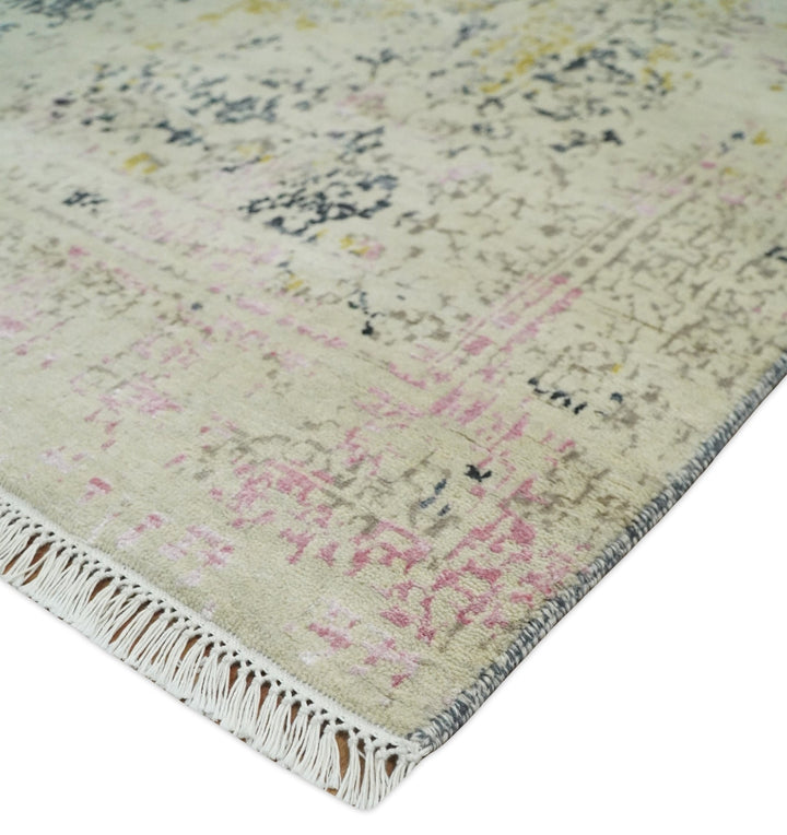 4x6 Fine Hand Knotted Gold, Gray and Ivory Modern Abstract Wool and SIlk Area Rug | AGR17 - The Rug Decor