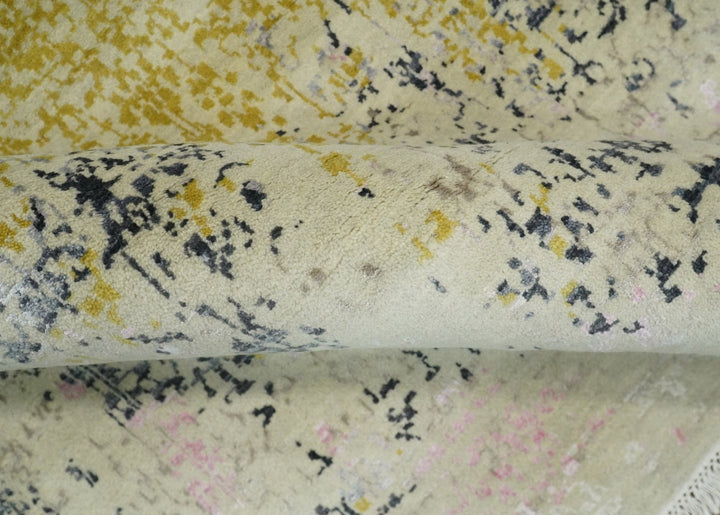 4x6 Fine Hand Knotted Gold, Gray and Ivory Modern Abstract Wool and SIlk Area Rug | AGR17 - The Rug Decor