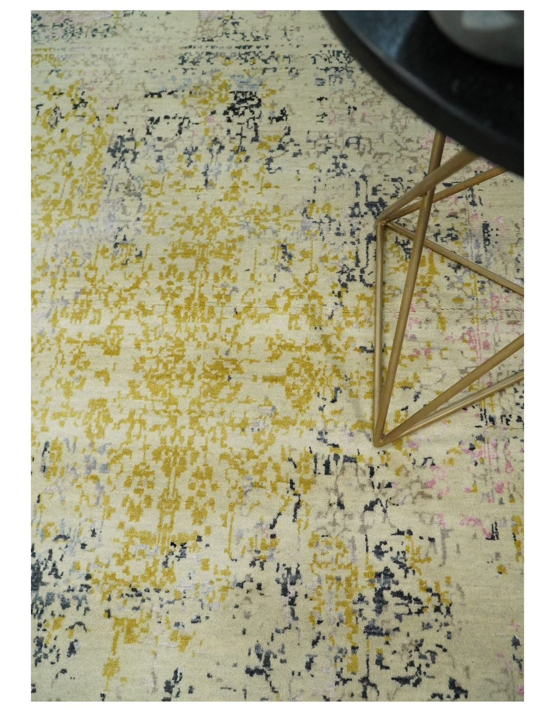 4x6 Fine Hand Knotted Gold, Gray and Ivory Modern Abstract Wool and SIlk Area Rug | AGR17 - The Rug Decor