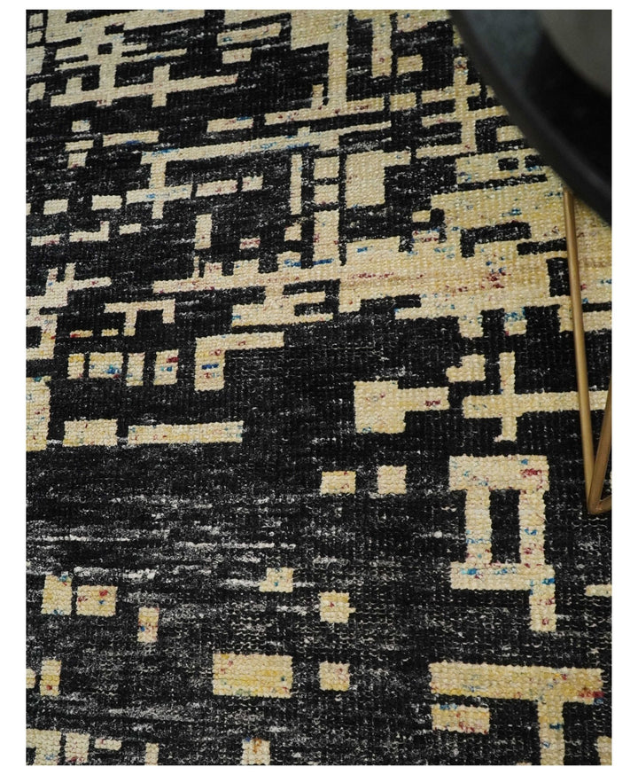 4x6 Hand Knotted Camel and Black Modern Abstract Contemporary Recycled Silk Area Rug | OP54 - The Rug Decor