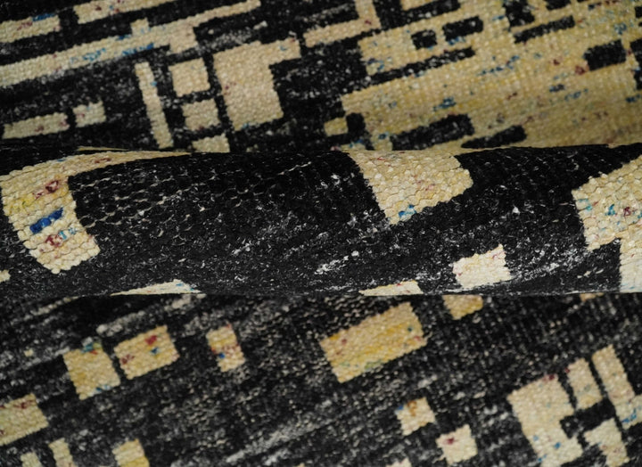 4x6 Hand Knotted Camel and Black Modern Abstract Contemporary Recycled Silk Area Rug | OP54 - The Rug Decor