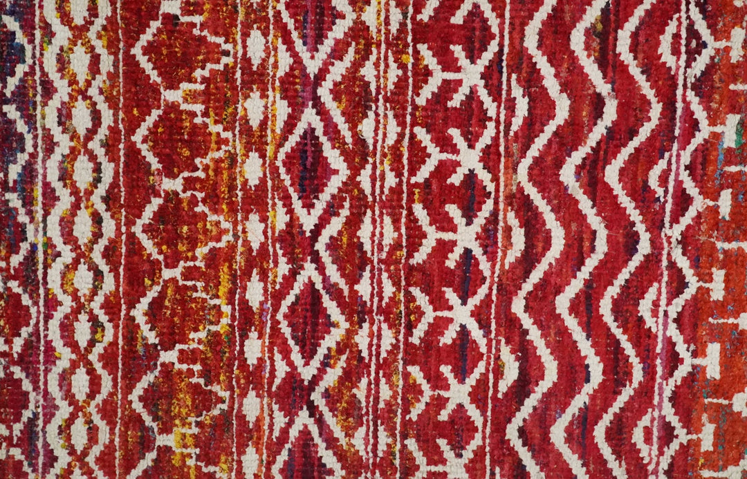 4x6 Hand Knotted Red and White Modern Contemporary Southwestern Tribal Trellis Recycled Silk Area Rug | OP60 - The Rug Decor