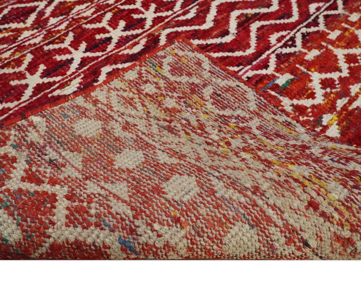 4x6 Hand Knotted Red and White Modern Contemporary Southwestern Tribal Trellis Recycled Silk Area Rug | OP60 - The Rug Decor