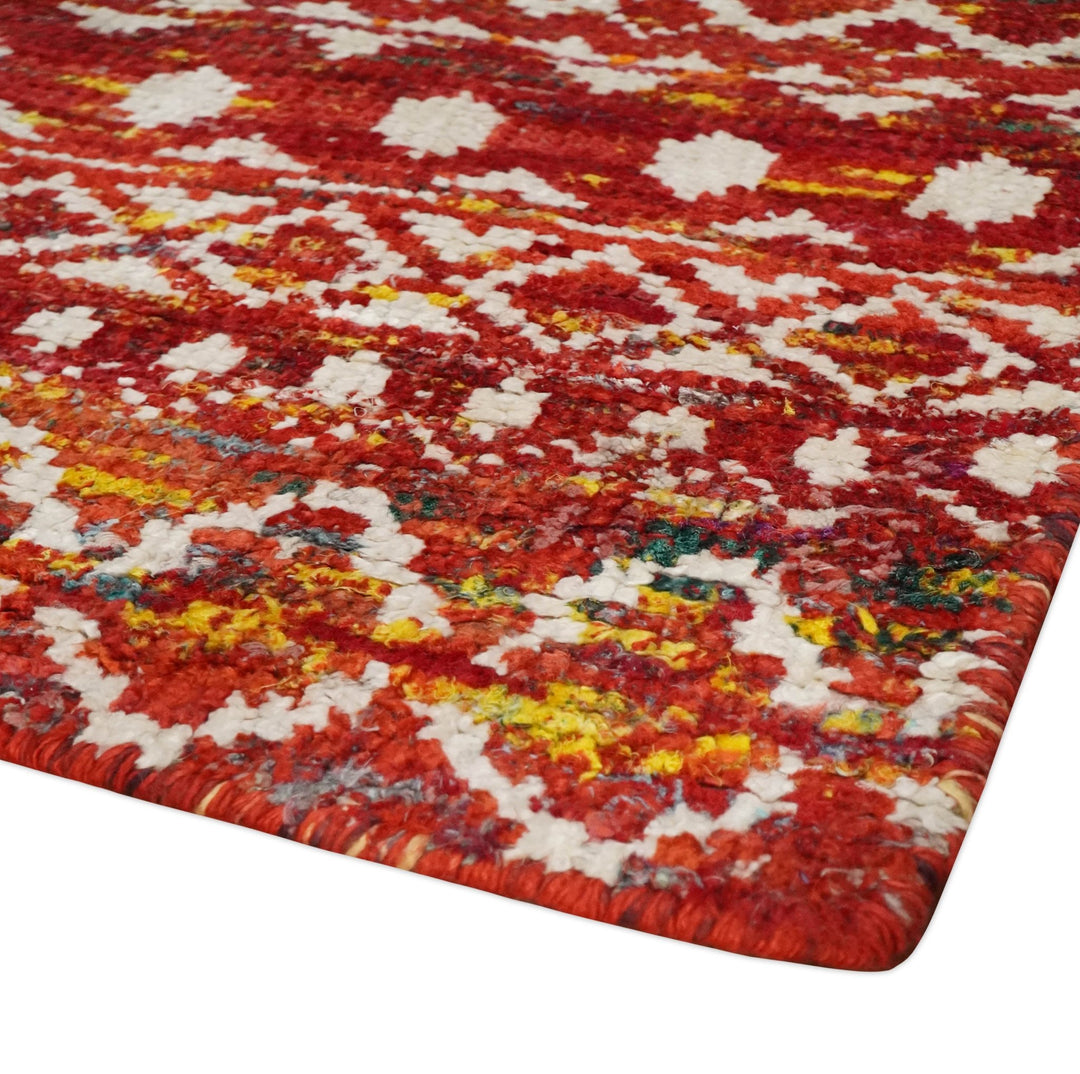 4x6 Hand Knotted Red and White Modern Contemporary Southwestern Tribal Trellis Recycled Silk Area Rug | OP60 - The Rug Decor