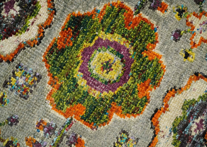 4x6 Hand Knotted Silver, Yellow and Orange Persian Oushak made of Recycled Silk Area Rug | OP58 - The Rug Decor