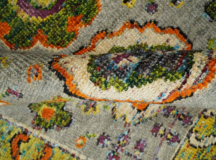 4x6 Hand Knotted Silver, Yellow and Orange Persian Oushak made of Recycled Silk Area Rug | OP58 - The Rug Decor