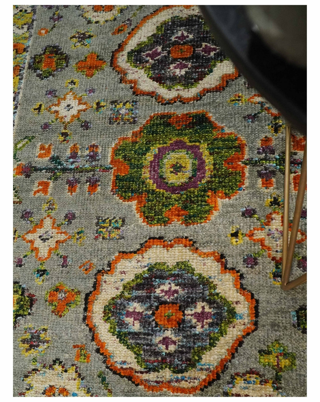 4x6 Hand Knotted Silver, Yellow and Orange Persian Oushak made of Recycled Silk Area Rug | OP58 - The Rug Decor