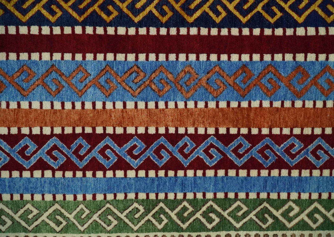 4x6 Multicolour Striped Wool Hand Woven Southwestern Gabbeh Rug| KNT16 - The Rug Decor