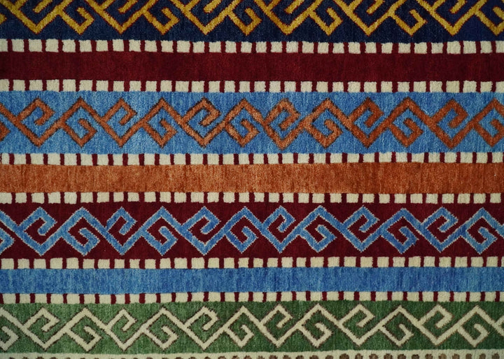 4x6 Multicolour Striped Wool Hand Woven Southwestern Gabbeh Rug| KNT16 - The Rug Decor