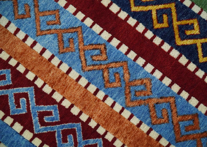 4x6 Multicolour Striped Wool Hand Woven Southwestern Gabbeh Rug| KNT16 - The Rug Decor