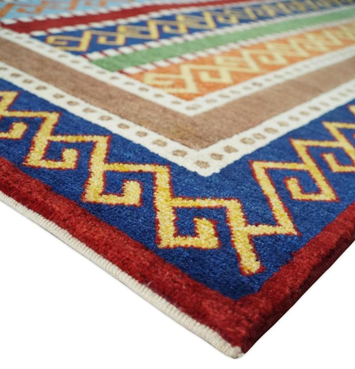 4x6 Multicolour Striped Wool Hand Woven Southwestern Gabbeh Rug| KNT16 - The Rug Decor
