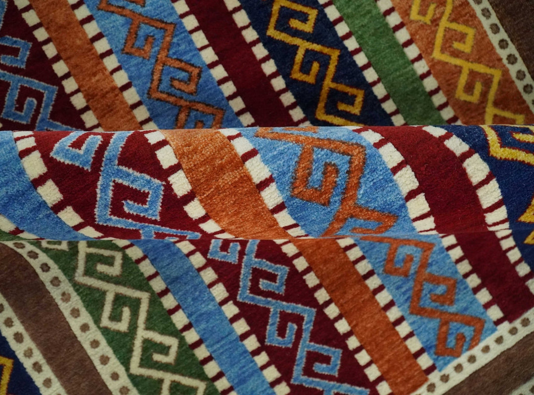 4x6 Multicolour Striped Wool Hand Woven Southwestern Gabbeh Rug| KNT16 - The Rug Decor