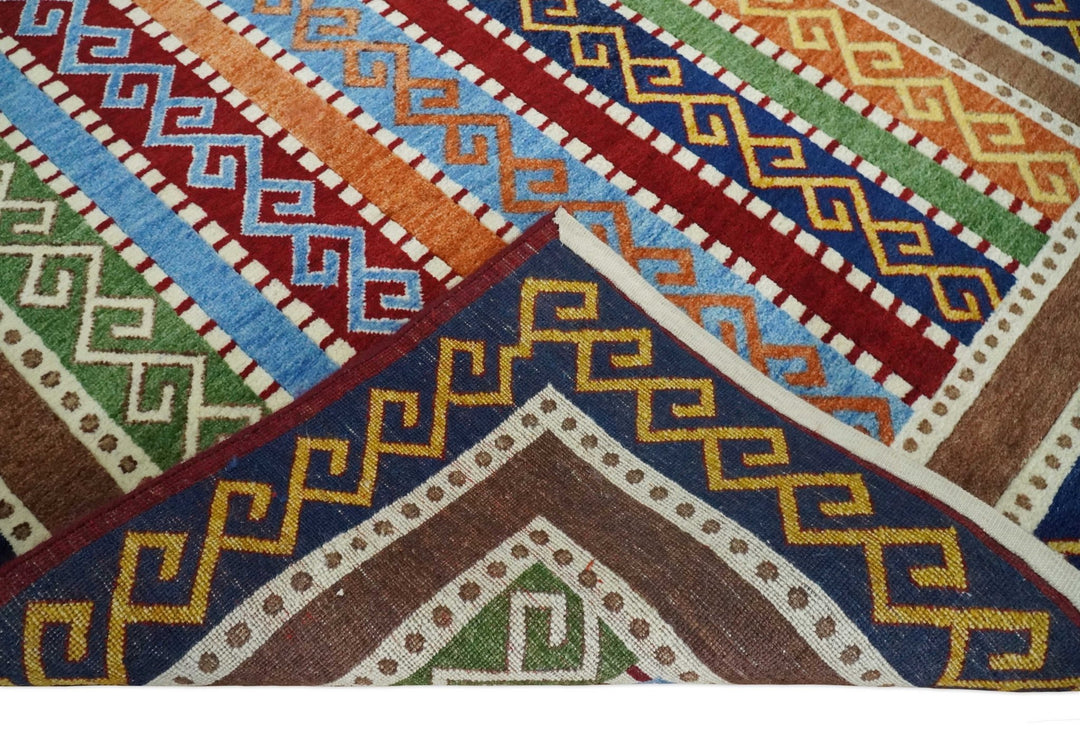 4x6 Multicolour Striped Wool Hand Woven Southwestern Gabbeh Rug| KNT16 - The Rug Decor