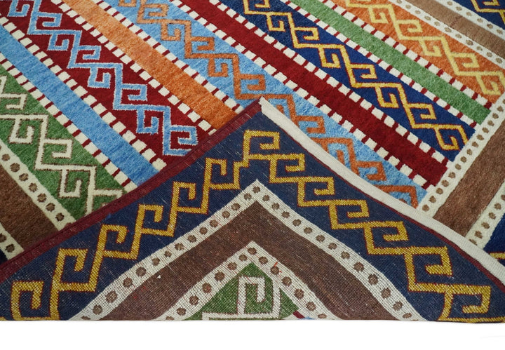 4x6 Multicolour Striped Wool Hand Woven Southwestern Gabbeh Rug| KNT16 - The Rug Decor