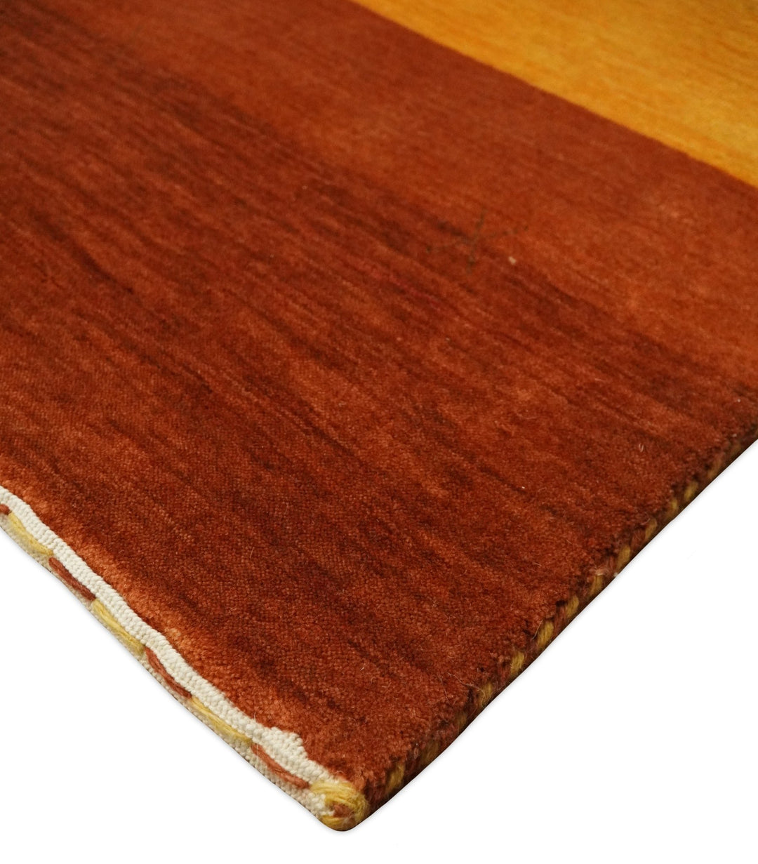 4x6 Small Rust and Gold Striped Wool Hand Woven Southwestern Gabbeh Rug| LOR20 - The Rug Decor