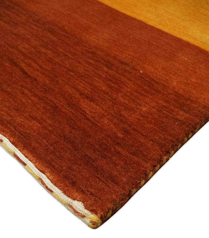 4x6 Small Rust and Gold Striped Wool Hand Woven Southwestern Gabbeh Rug| LOR20 - The Rug Decor