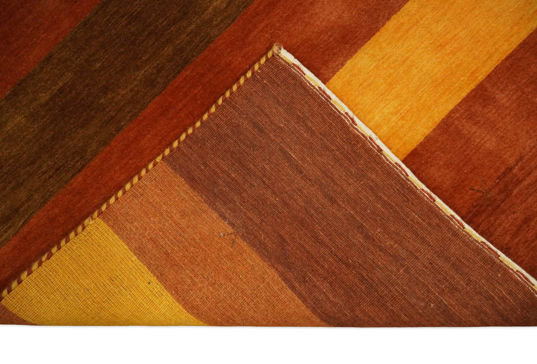 4x6 Small Rust and Gold Striped Wool Hand Woven Southwestern Gabbeh Rug| LOR20 - The Rug Decor