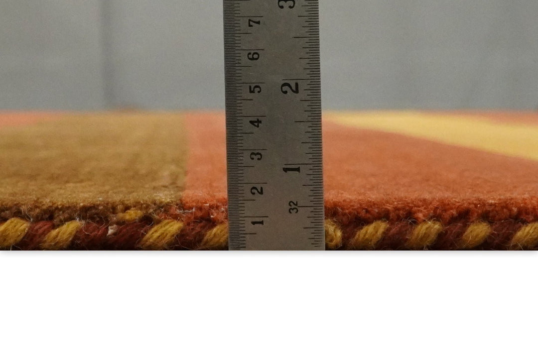 4x6 Small Rust and Gold Striped Wool Hand Woven Southwestern Gabbeh Rug| LOR20 - The Rug Decor