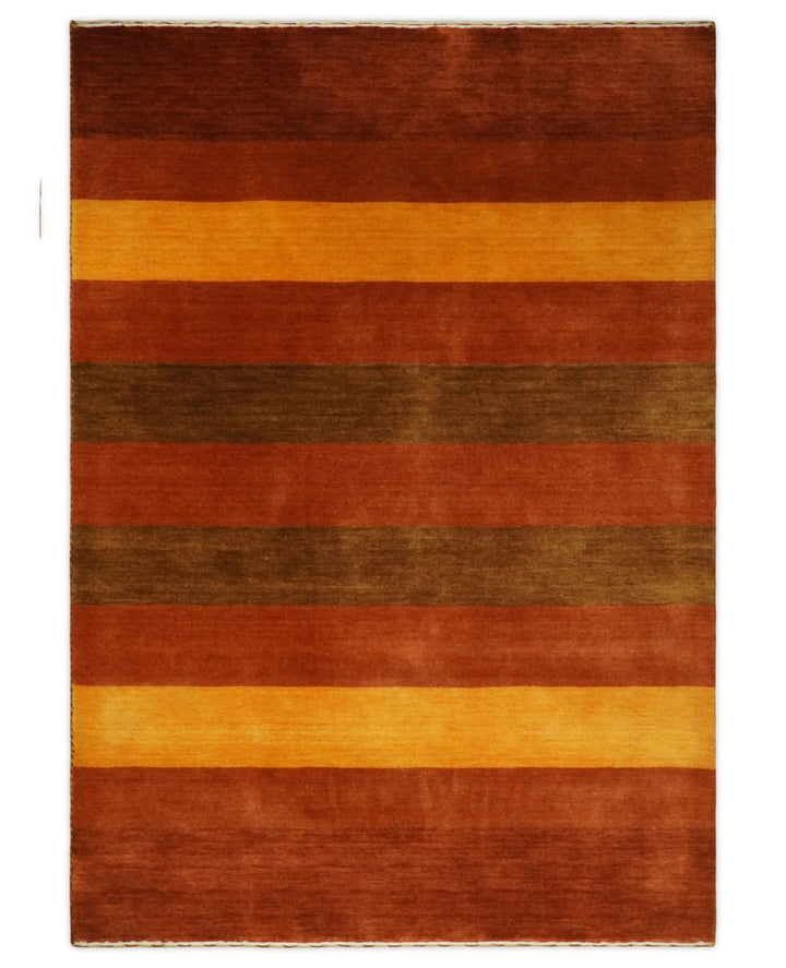 4x6 Small Rust and Gold Striped Wool Hand Woven Southwestern Gabbeh Rug| LOR20 - The Rug Decor