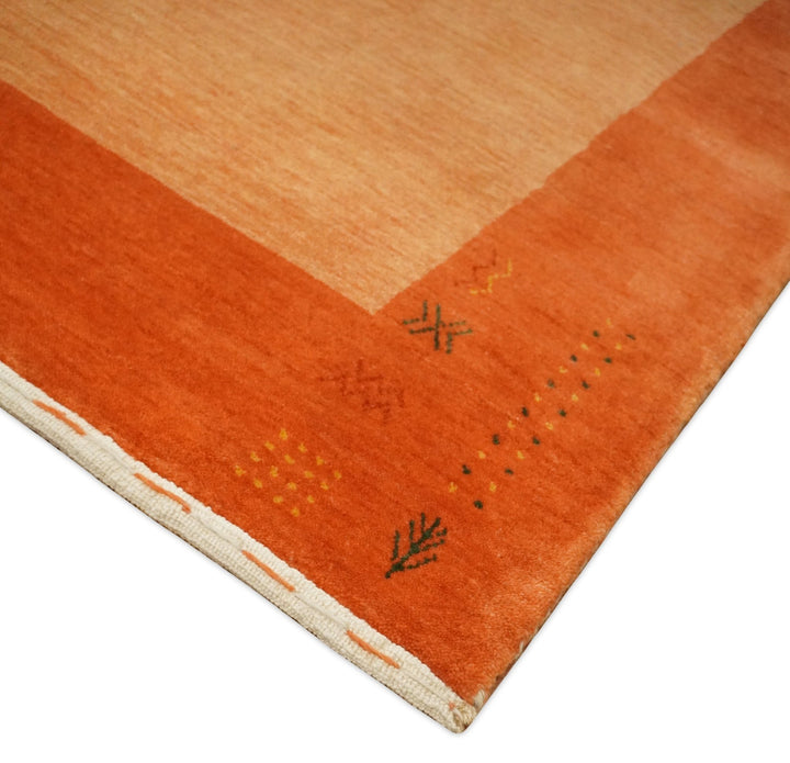 4x6 Small Rust and Peach Farmhouse Wool Hand Woven Southwestern Gabbeh Rug| LOR9 - The Rug Decor