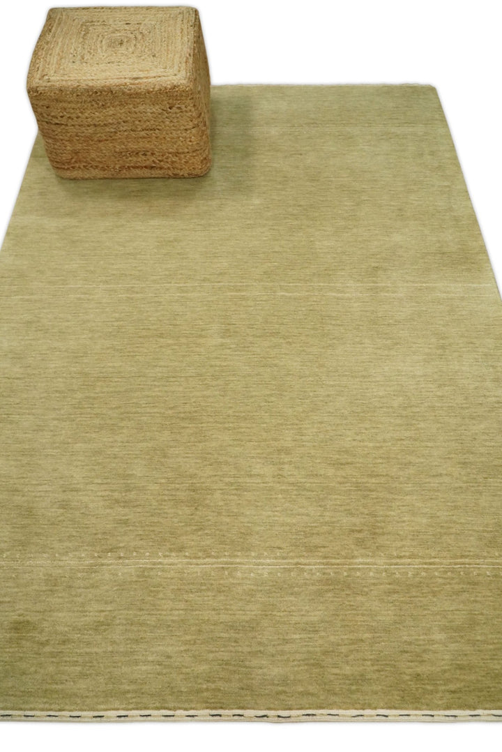 4x6 Small Solid Beige Wool Hand Woven Southwestern Gabbeh Rug | LOR11 - The Rug Decor