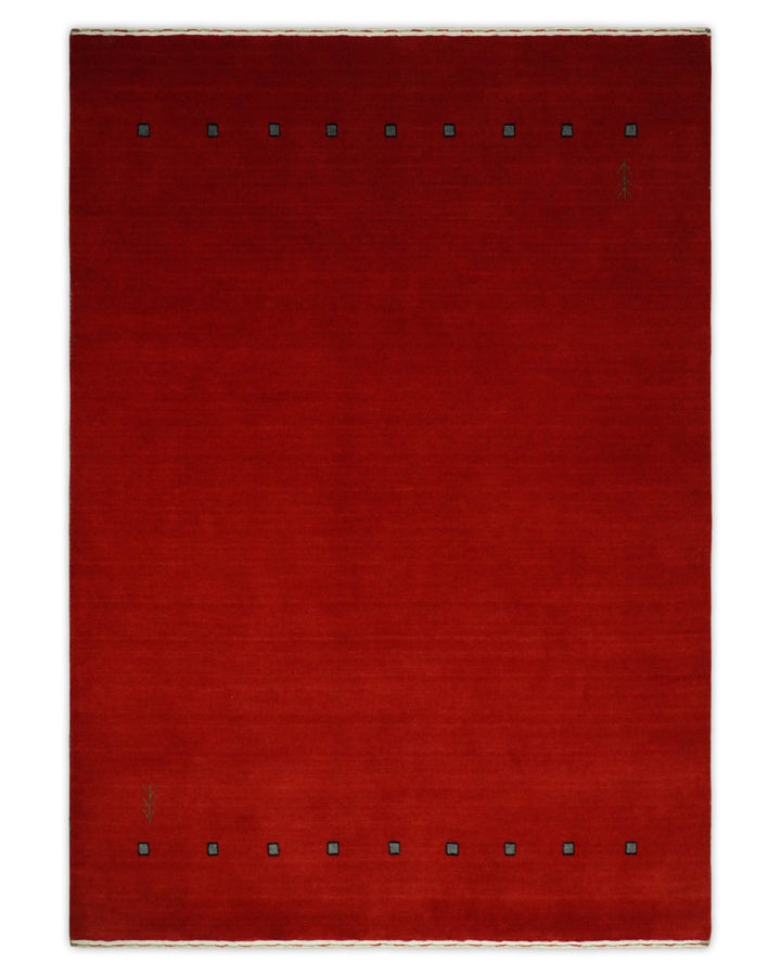 4x6 Small Solid Red Wool Hand Woven Southwestern Gabbeh Rug | LOR23 - The Rug Decor