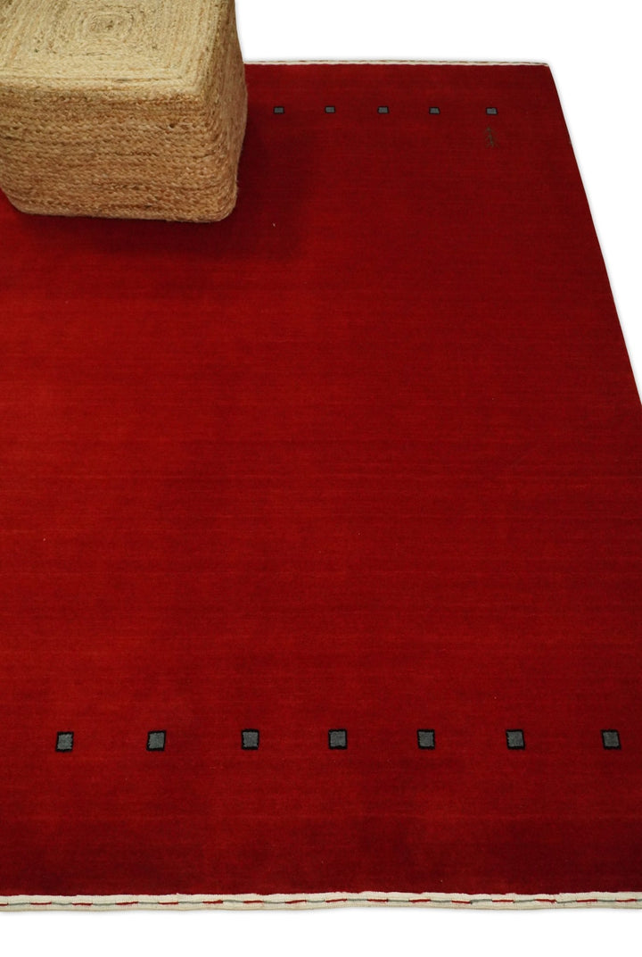 4x6 Small Solid Red Wool Hand Woven Southwestern Gabbeh Rug | LOR23 - The Rug Decor