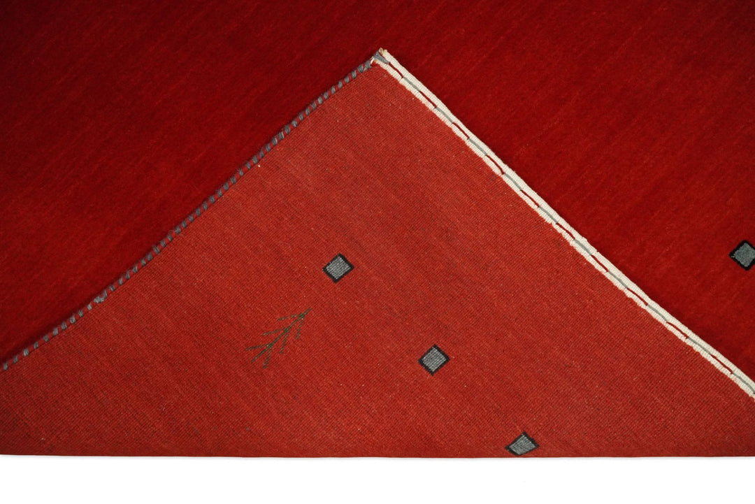 4x6 Small Solid Red Wool Hand Woven Southwestern Gabbeh Rug | LOR23 - The Rug Decor