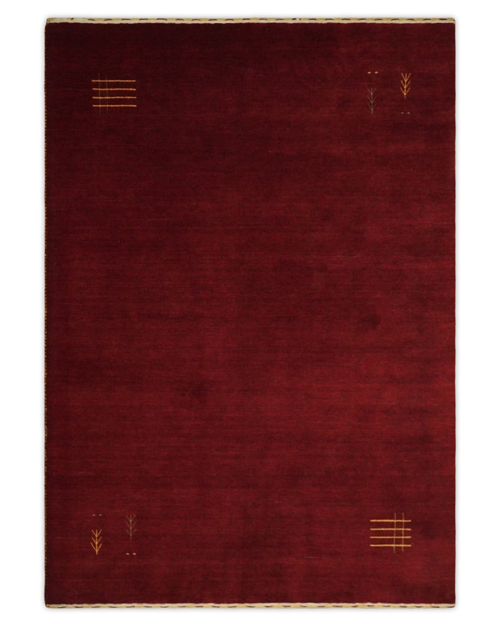 4x6 Solid Red Wool Hand Woven Southwestern Gabbeh Rug | LOR25 - The Rug Decor