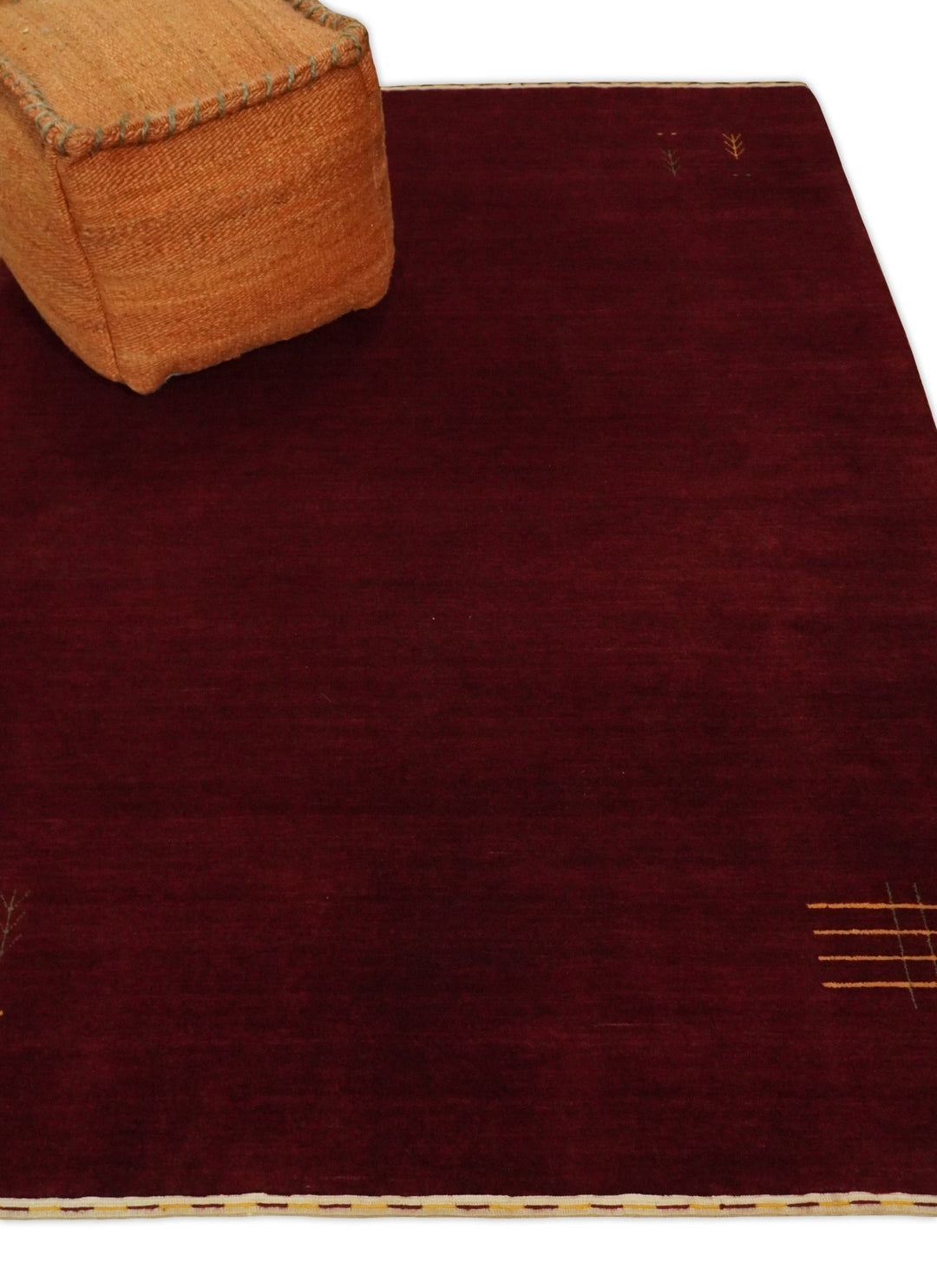 4x6 Solid Red Wool Hand Woven Southwestern Gabbeh Rug | LOR25 - The Rug Decor