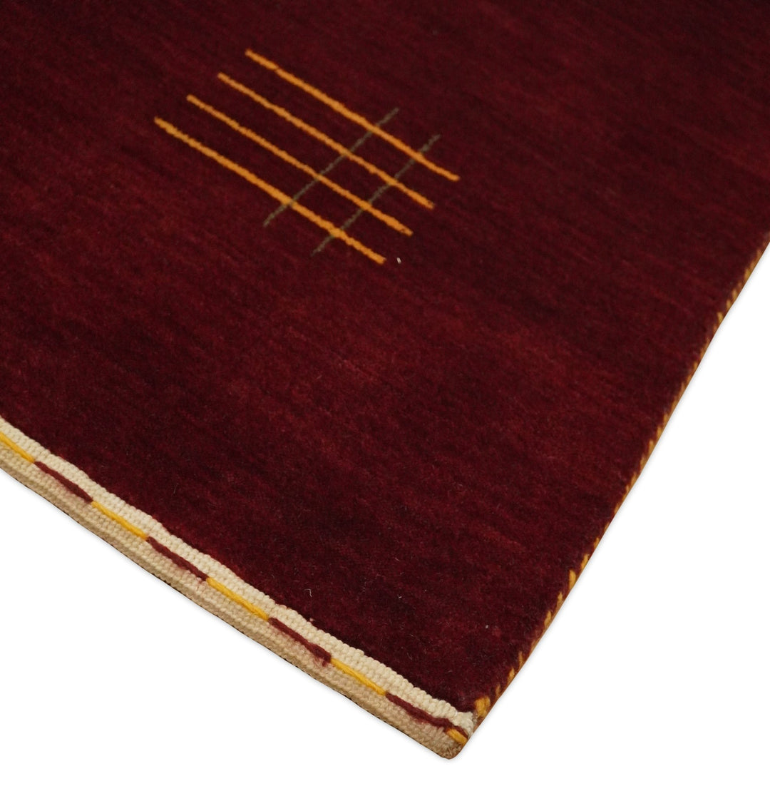 4x6 Solid Red Wool Hand Woven Southwestern Gabbeh Rug | LOR25 - The Rug Decor