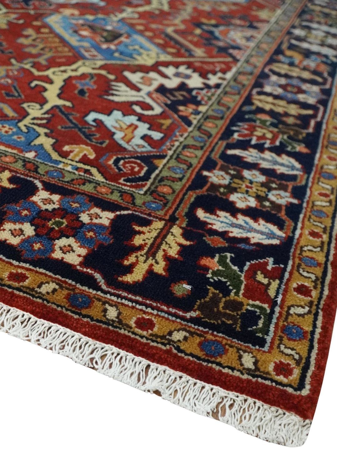 4x8 and Runner Hand Knotted Brown and Black Traditional Heriz Serapi Wool Area Rug - The Rug Decor