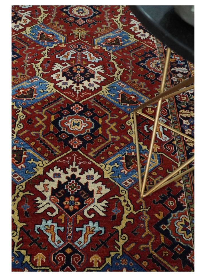4x8 and Runner Hand Knotted Brown and Black Traditional Heriz Serapi Wool Area Rug - The Rug Decor