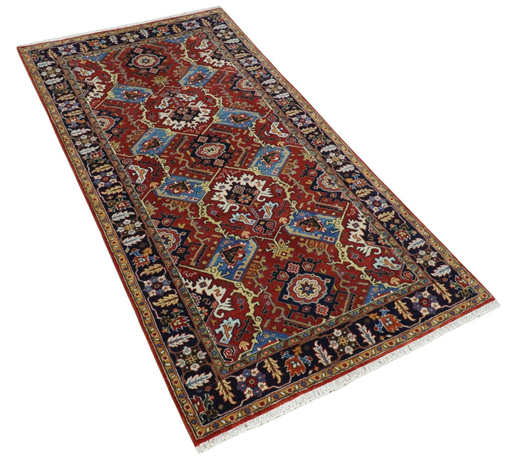 4x8 and Runner Hand Knotted Brown and Black Traditional Heriz Serapi Wool Area Rug - The Rug Decor