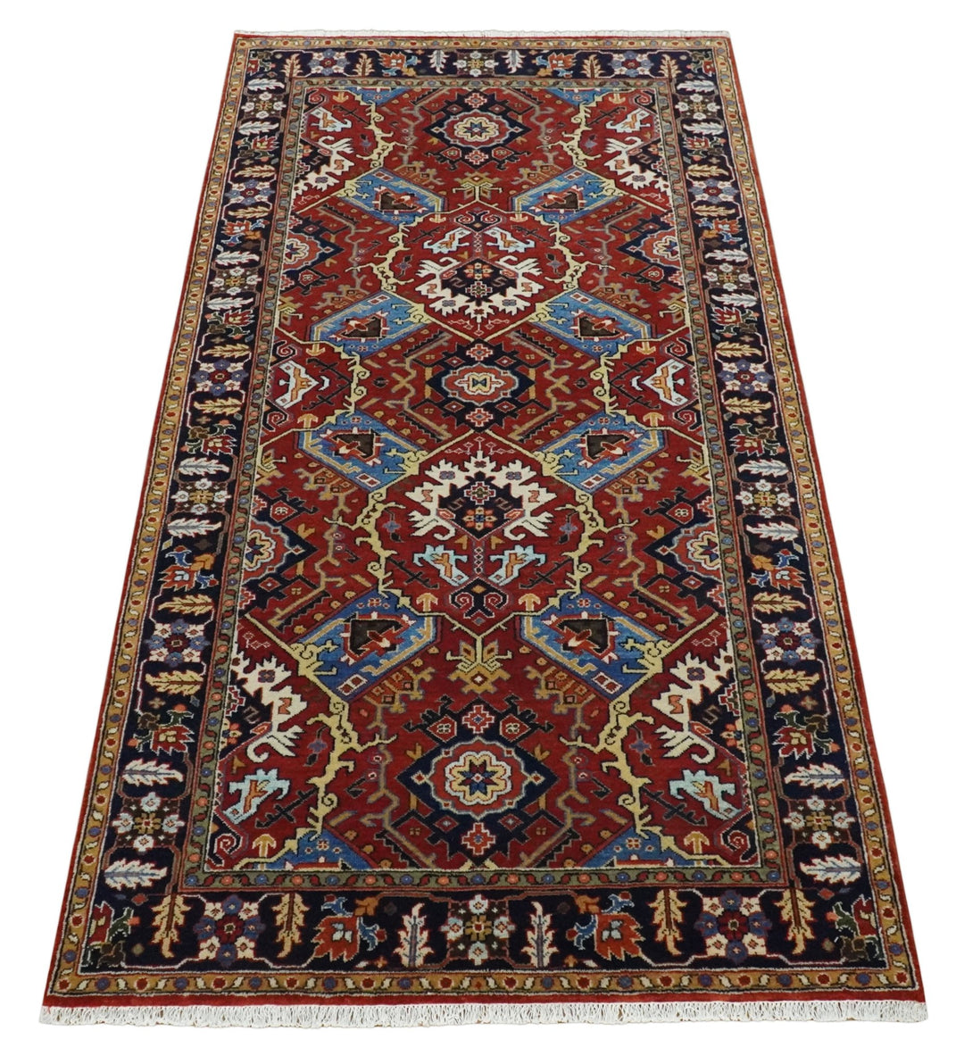 4x8 and Runner Hand Knotted Brown and Black Traditional Heriz Serapi Wool Area Rug - The Rug Decor