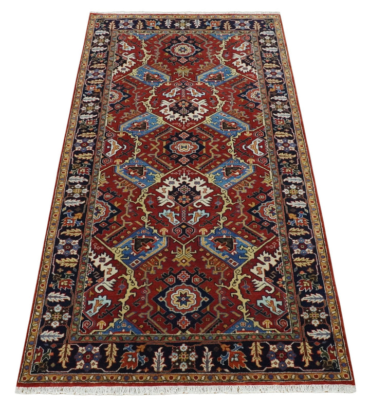 4x8 and Runner Hand Knotted Brown and Black Traditional Heriz Serapi Wool Area Rug - The Rug Decor