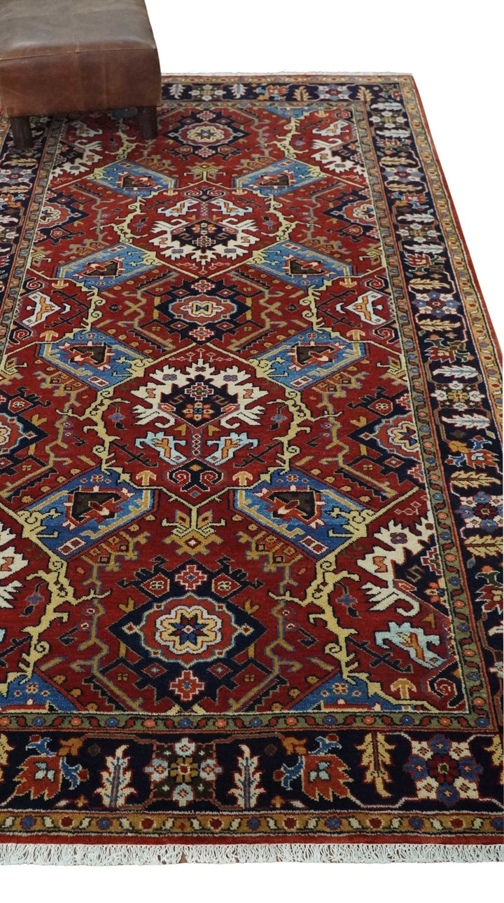 4x8 and Runner Hand Knotted Brown and Black Traditional Heriz Serapi Wool Area Rug - The Rug Decor