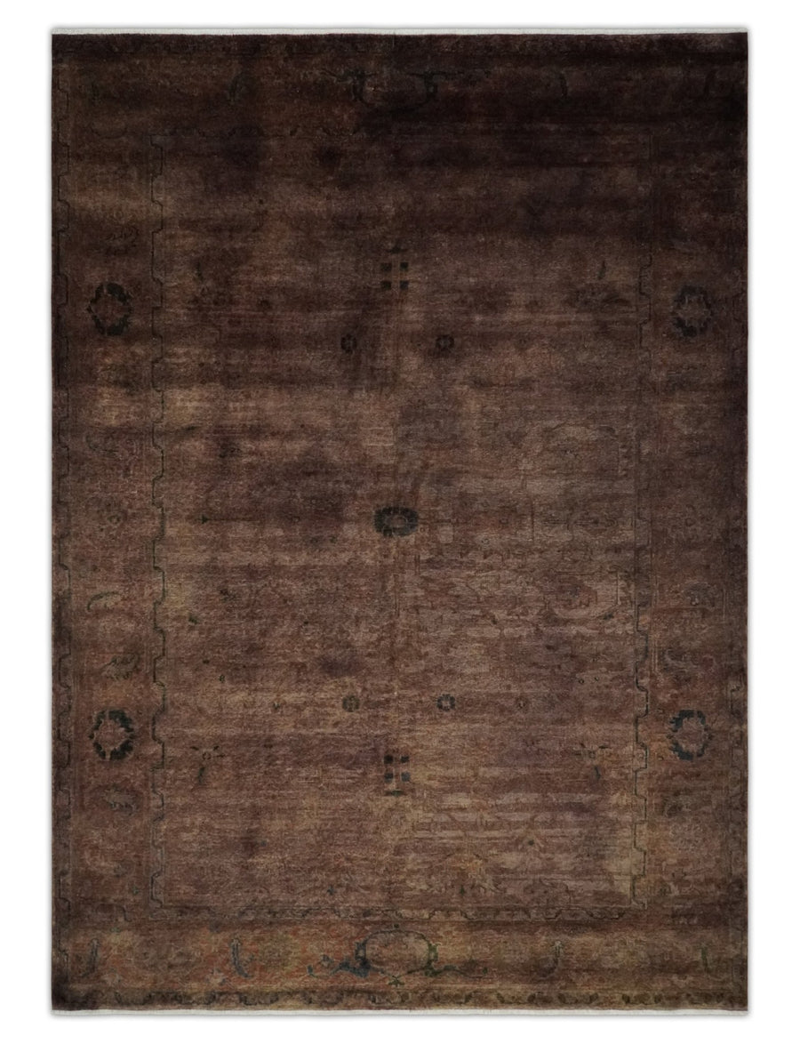 5.10x8.6 Hand Knotted Brown Overdyed Antique Finish Traditional Wool Rug | N34569 - The Rug Decor