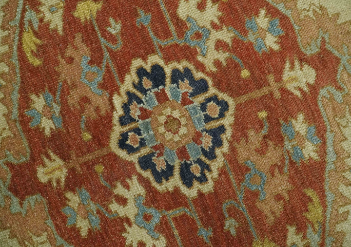 5.4x8 Hand Knotted Rust, Beige and Peach Traditional Turkish Knot Heriz wool area Rug - The Rug Decor