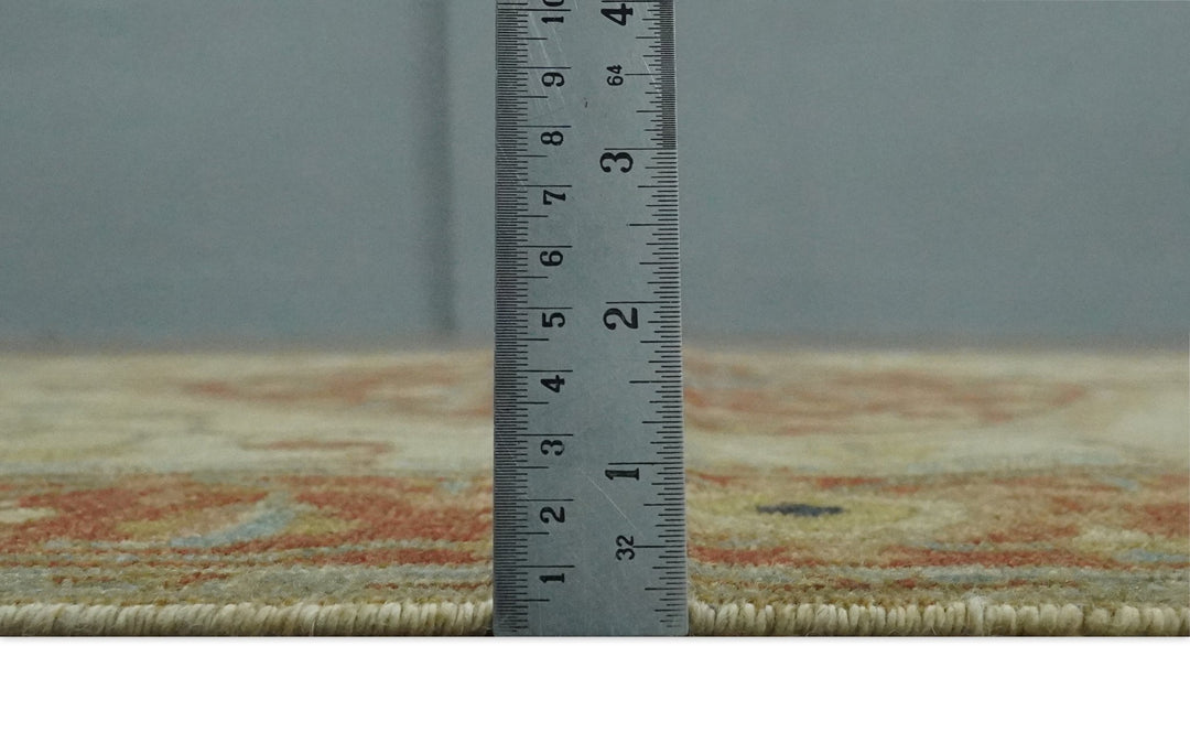 5.4x8 Hand Knotted Rust, Beige and Peach Traditional Turkish Knot Heriz wool area Rug - The Rug Decor