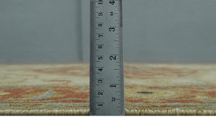 5.4x8 Hand Knotted Rust, Beige and Peach Traditional Turkish Knot Heriz wool area Rug - The Rug Decor