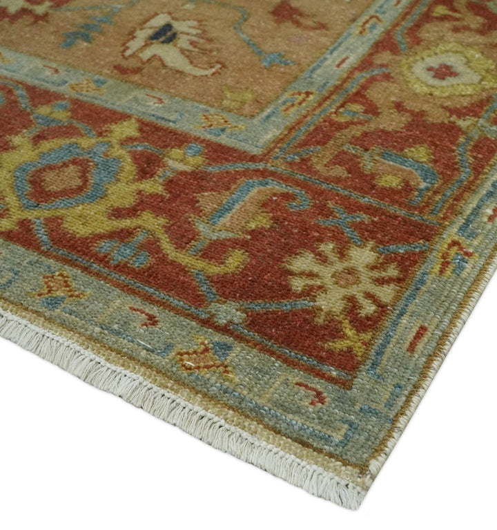 5.4x8 Hand Knotted Rust, Beige and Peach Traditional Turkish Knot Heriz wool area Rug - The Rug Decor