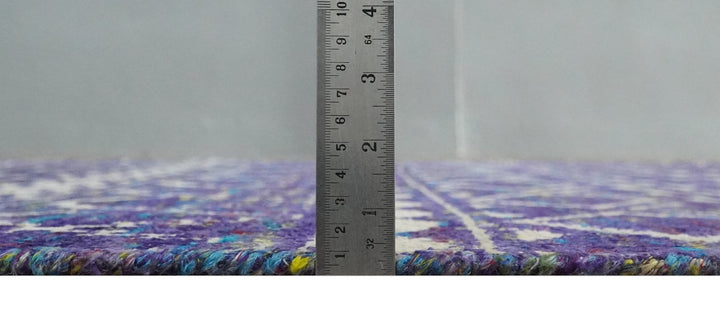 5.7x8.7 Hand Knotted Violet and Ivory Modern Contemporary Southwestern Tribal Trellis Recycled Silk Area Rug - The Rug Decor