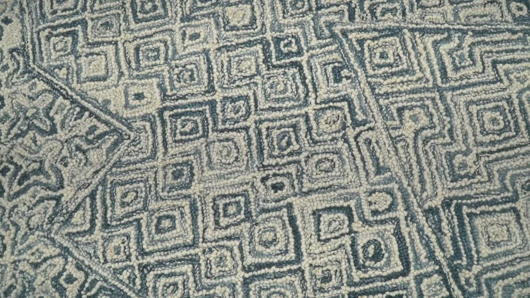 Mid Century Modern Hand Tufted 2x3, 3x5, 5x8, 6x9, 8x10 and 9x12 Woolen Beige and Blue Area Rug | MIR1