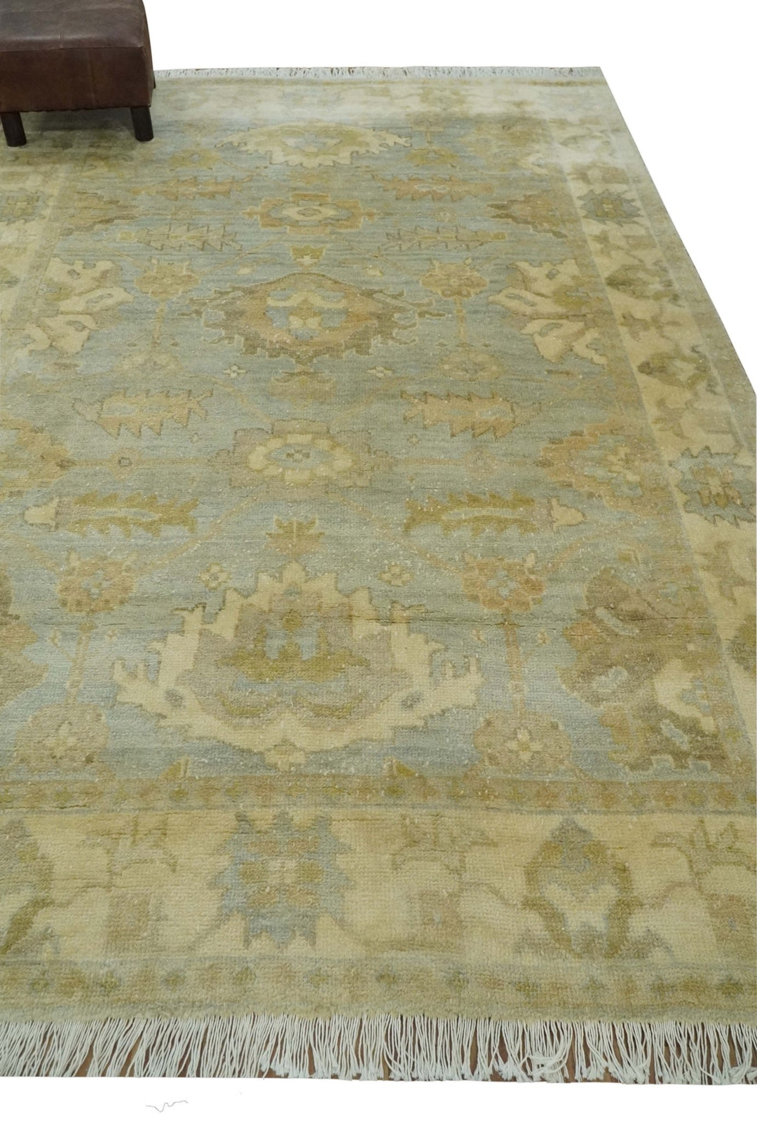 5.8x8.6 Traditional Silver, Beige and Brown Antique Style Hand knotted Oushak wool Area Rug - The Rug Decor