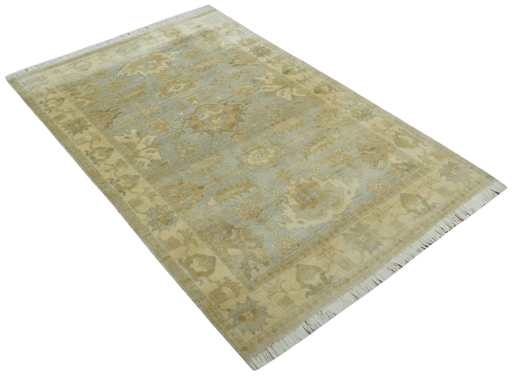5.8x8.6 Traditional Silver, Beige and Brown Antique Style Hand knotted Oushak wool Area Rug - The Rug Decor